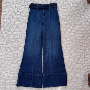 NWOT We The Free Dark Blue Belted Flare Jeans 25